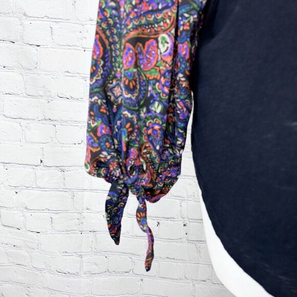 ANTHROPOLOGIE AKEMI + KIN MAYBELLE SILKY TIE PRINT SLEEVE TOP - XL - Picture 6 of 7